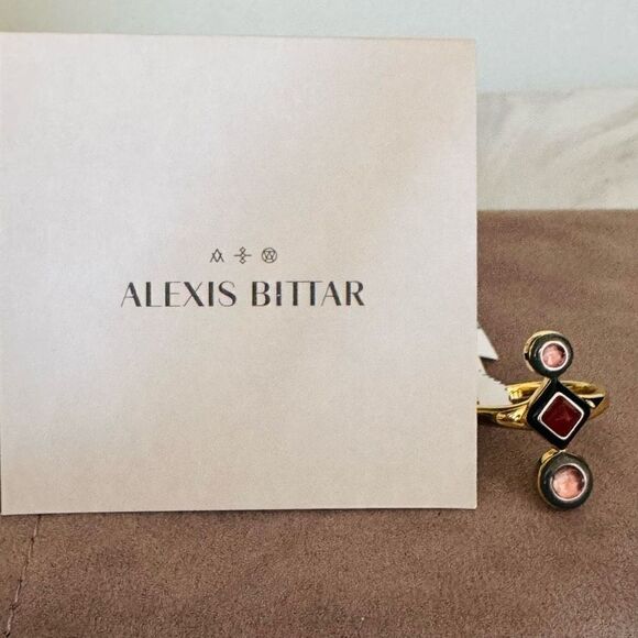 Alexis Bittar Vitreum 14K Goldplated Carnelian Amethyst Linear Ring, Size 8 NWT - Picture 11 of 14